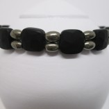 Frosted black onyx and pyrite bracelet detail
