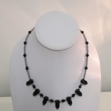 Black agate "pencils" and silver coated hematite necklace‏