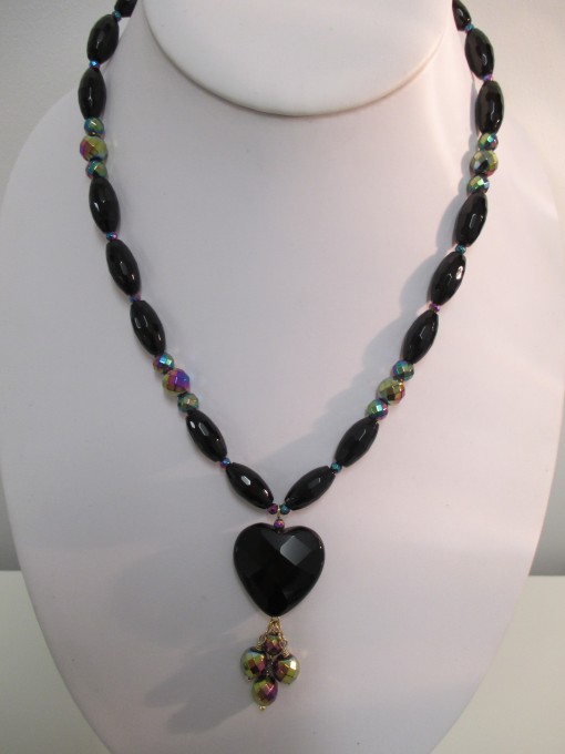 Black agate and rainbow hematite necklace‏