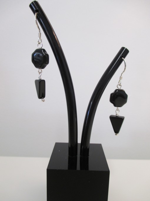 Black " Swiss cross" agate earrings‏