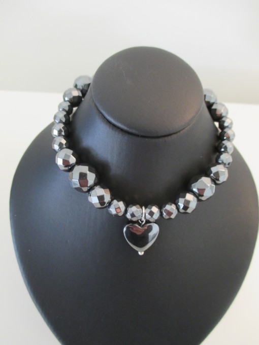 Hematite bracelet with heart charm‏ featured