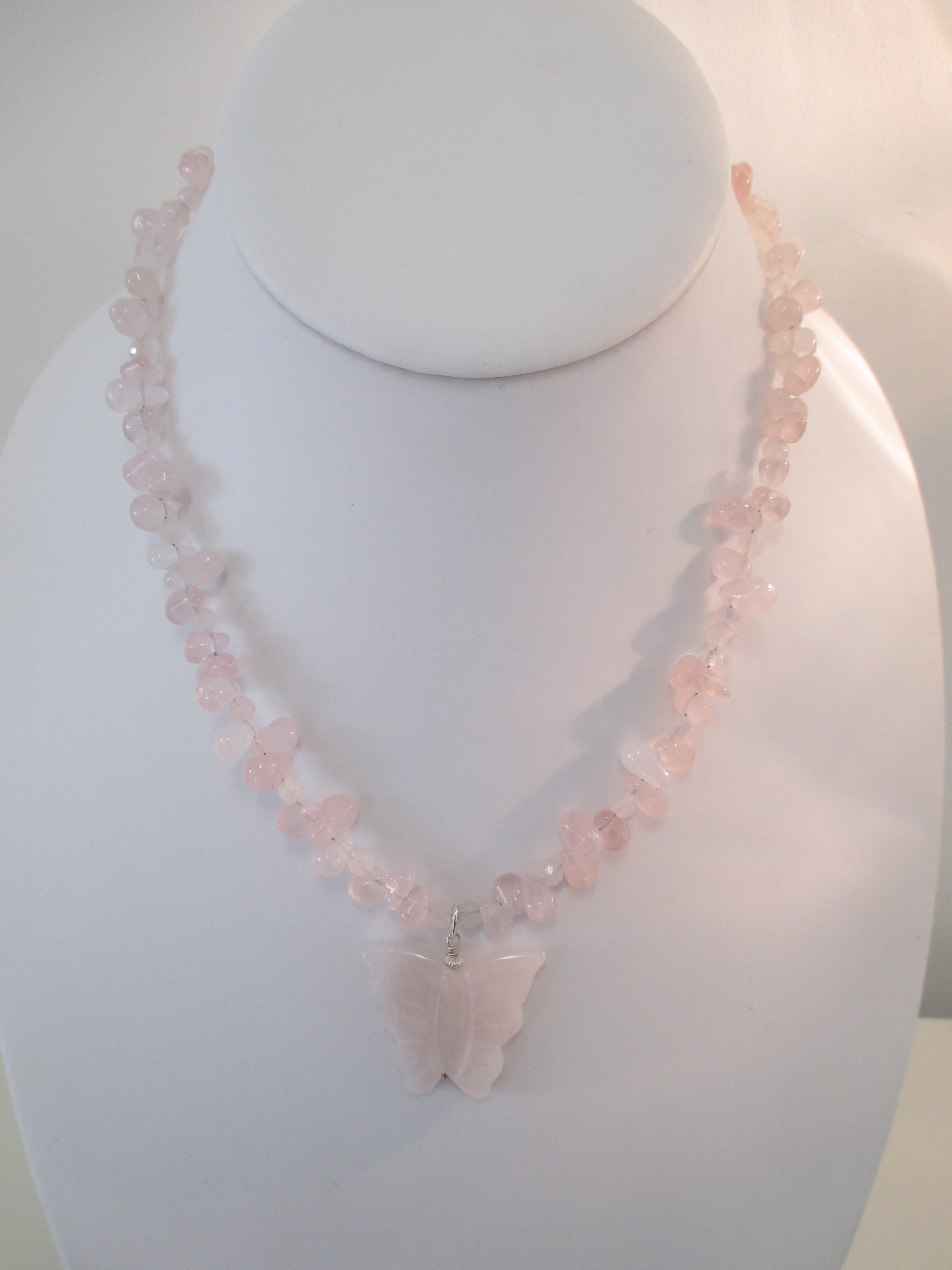 Rose quartz necklace with butterfly 