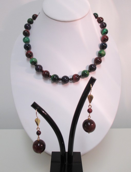 Forest coloured tigers eye necklace or set‏