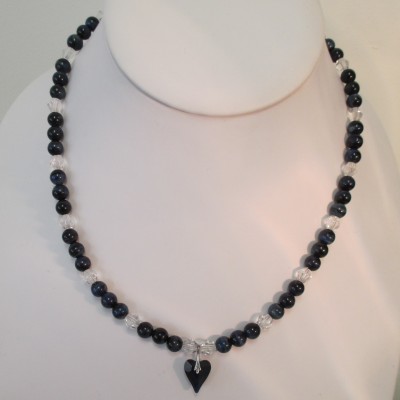 Blue tigers eye and quartz necklace with Swarovski heart pendant‏ featured