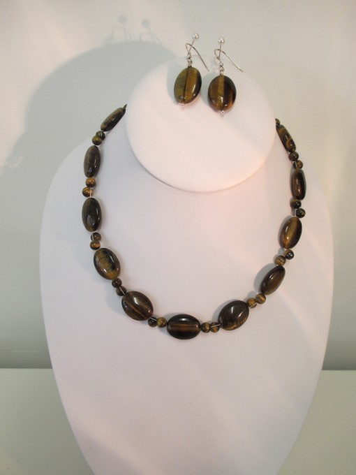 Tigers eye ovals necklace or set‏
